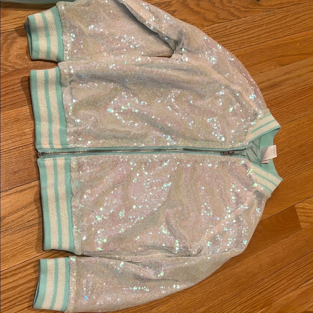 Sequin Bomber Jacket with Mint Accents